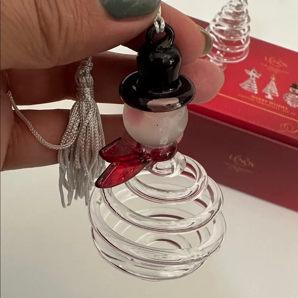 Lenox Merry Wishes Crystal Red and Gold Christmas Ornaments Set of 3
